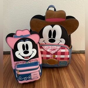 NWT Loungefly Disney Mickey Mouse & Minnie Mouse Cowboy Backpack & PencilBag Set